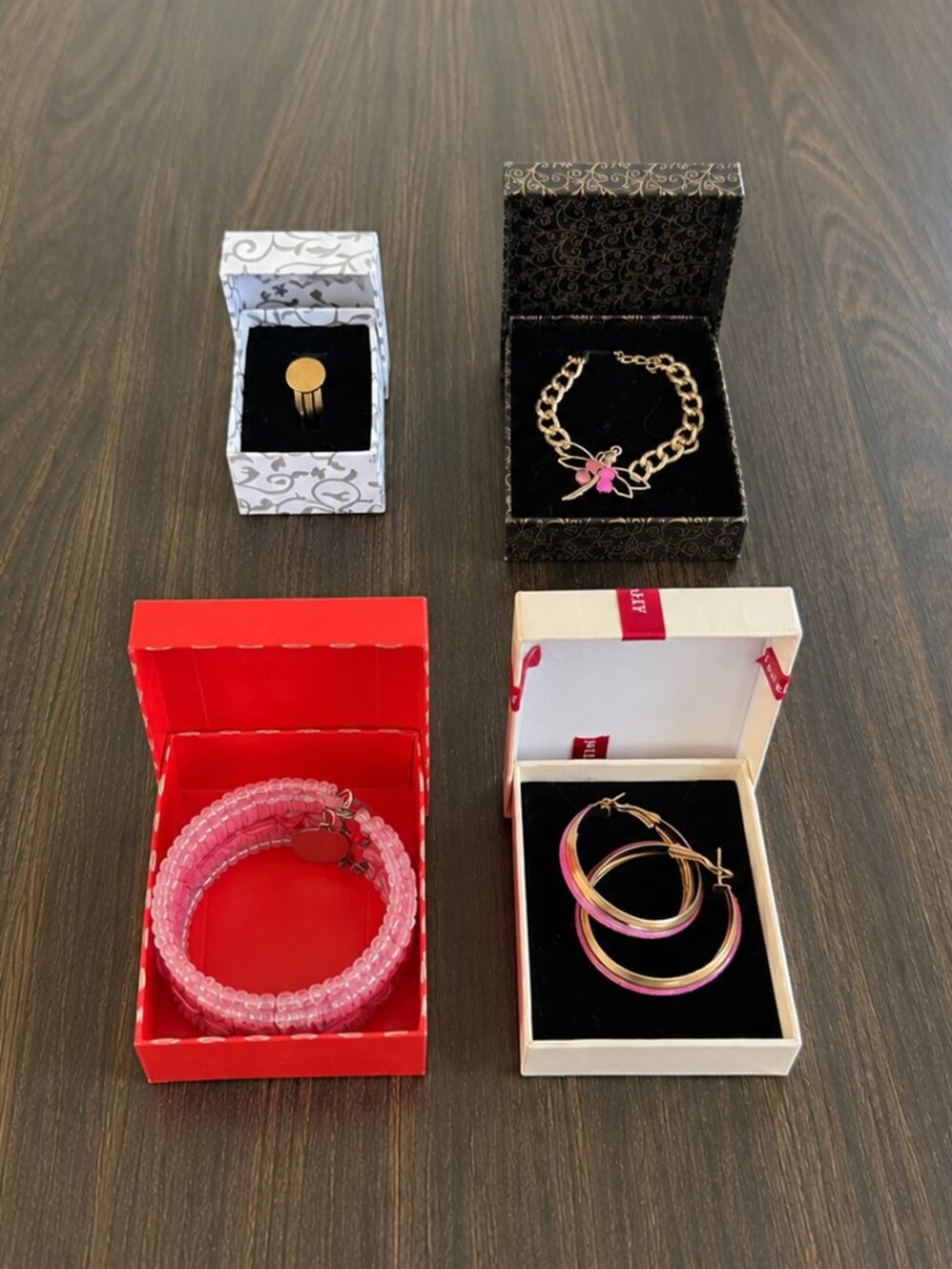 Pink & Gold 4-Piece Jewelry Set with Gift Boxes